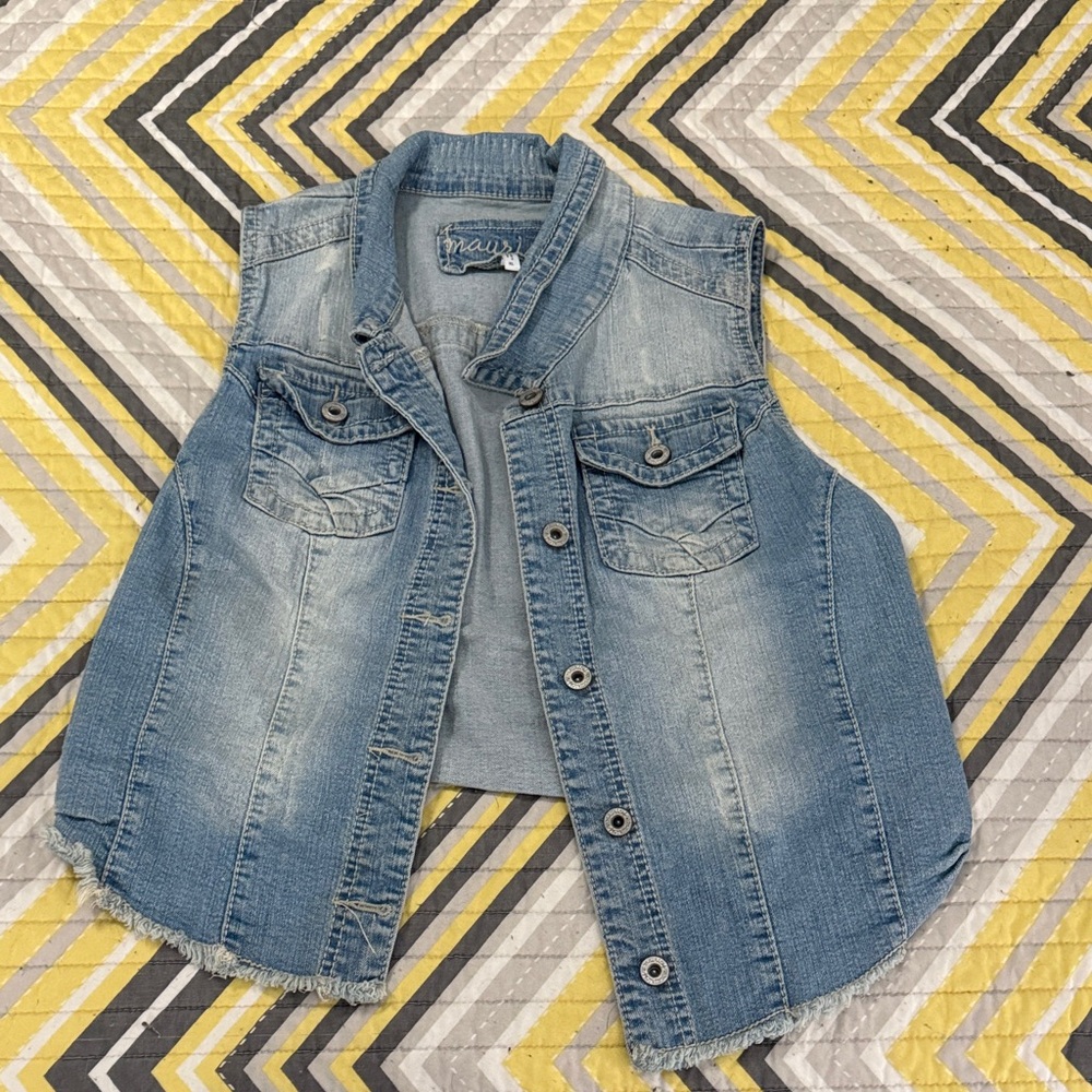Maurices Light Blue Denim Vest
